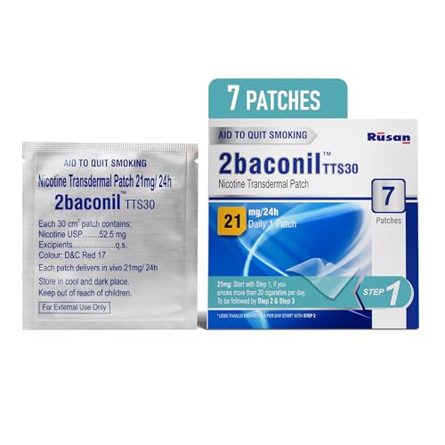 Image of Rusan 2baconil Nicotine Transdermal Patch 21mg Step 1 | 14 Patches (2x7 Pack) | Quit Smoking & Chewing Tobacco /Ghutka | Nicotine Replacement Therapy