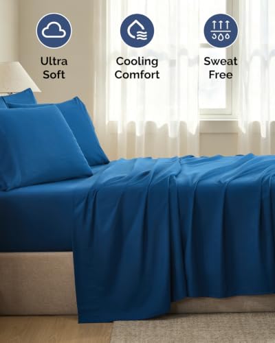 Image of King 6 Piece Bed Sheet Set - Comfy, Breathable & Cooling Sheets - Dark Blue