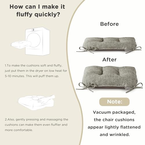Image of AddGrace Chair Cushions for Dining Chairs Set of 1 Kitchen Seat Cushions with Ties and Non Slip Backing Tufted Indoor Seat Pad for Kitchen Dining Room 18 inch x 17 inch x 3 inch Heather Grey