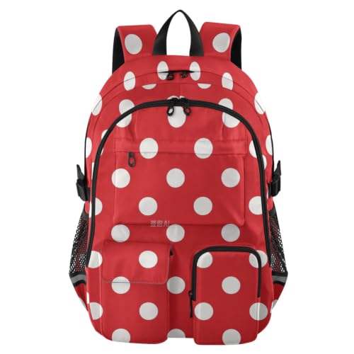Mochila de viaje para laptop de 44.5 cm y mochilas escolares grandes de lunares color rojo