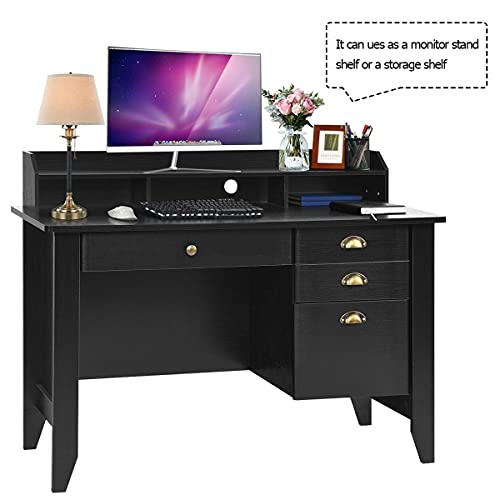Catrimown Computer Desk With Drawers And Hutch, Executive Desk Teens Study Student Desk Writing Home Office Desks For Bedroom Small Spaces Wood Furniture, Vintage Style Black #TOP5