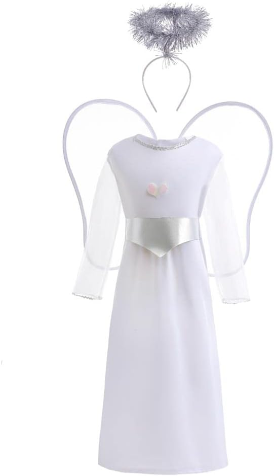 Dressy Daisy White Angel Halloween Costume Fancy Dress Up Set with Wings and Halo for Toddler Girls Little Kids (S, M, L, XL)