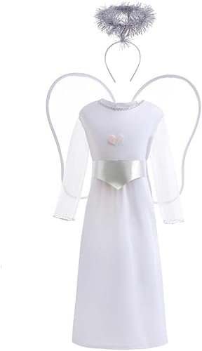 Dressy Daisy Disfraz de ángel blanco de Halloween con alas y halo para niñas pequeñas (S, M, L, XL)