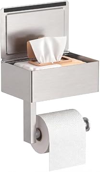 FORIOUS Toilet Paper Holder with Shelf, Wall-Mounted Modern Wipes Dispenser