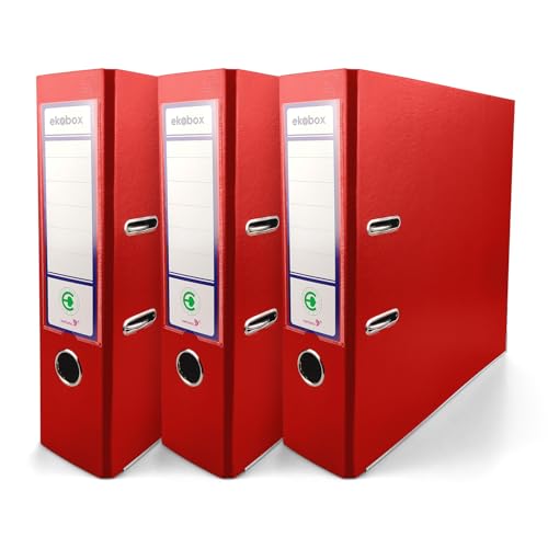 Netuno 3x Aktenordner Rot DIN A4 Ekobox 2-Ring-Mechanik Ringorder a4 8cm Kunststoff Ordner a4 breit Büroordner Plastikordner Briefordner a4 Ringmappe breiter Aktenordner PP-Ordner farbig