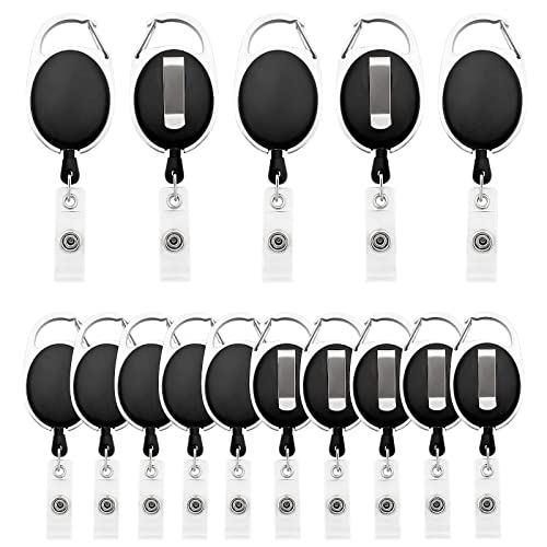 Fushing 15 Stück Schlüsselanhänger Set, Schlüsselring Retractable Badge Reel mit Belt Clip für ID Badge Holder, Kartenhalter, Schlüsselkarten, schwarz