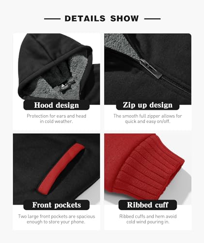 Image of SECOOD Kids Hoodie Fleece Jacket Warm Sherpa Lined Zip Up Hooded Sweatshirt Soft Winter Coat Boys Girls School Outerwear