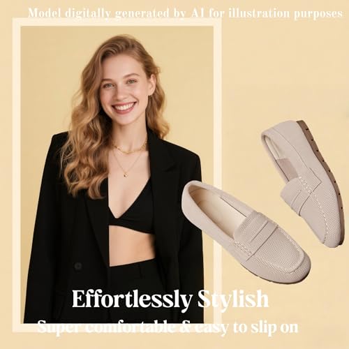 Image of Women's Knit Slip On Loafers - Breathable Mesh Flats with Memory Foam Insole & Arch Support, Non-Slip Comfortable Shoes for Work Office Commute, Driving, Casual Daily Walking (Wide Foot Friendly)