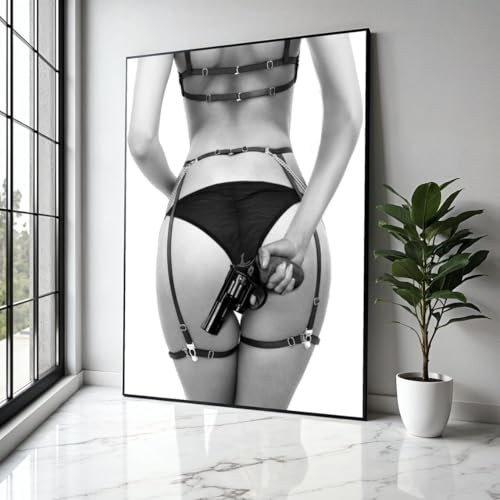 Toile noire femme en lingerie pour raviver un mur vide avec un tableau noir et blanc 30x40