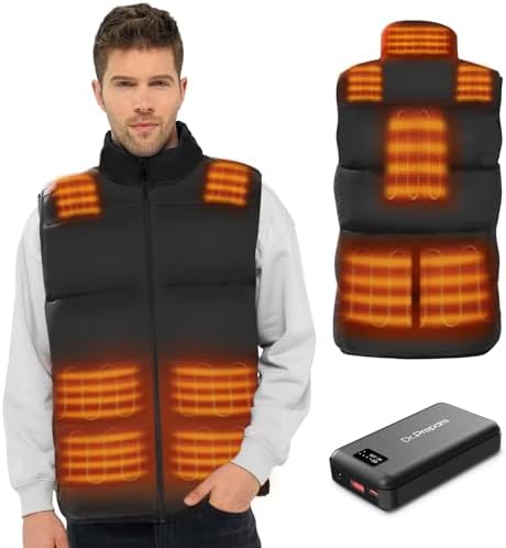 DR.PREPARE Heated Vest with Battery Pack, Unisex Electric Heated Jacket for Men Women, 3 Heat Levels, 10 Heating Zones with 16000mAh Power Bank, L