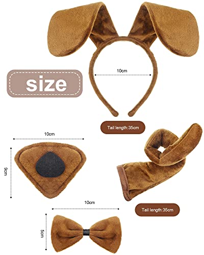 5 Pieces Puppy Dog Costume Set Included Dog Ears Headband Bowtie Fake Nose Tail Puppy Paw Gloves Animal Costume Accessories For Halloween Cosplay Party (Light Brown) #TOP1