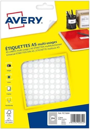 Avery Boite de 4704 Etiquettes multi usages 8 mm Blanc