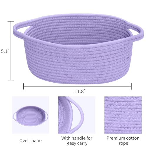 Image of ABenkle Small Basket with Handles, Boho Decorative Rope Woven Dog Cat Toy Storage Bin Shelf Storage Organizer, Easter Christmas Gift Basket, 12 inchx8 inchx5 inch