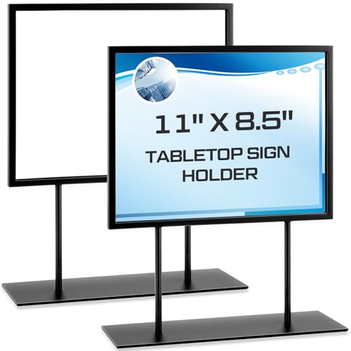 Image of Zhengmy 2 Pcs Tabletop Sign Holder with Flat Base 11 inch x 8.5 inch Double Sided Countertop Sign Holder Horizontal Desktop Display Stand Metal Poster Display Stand for Office Store Restaurant Hotels, Black