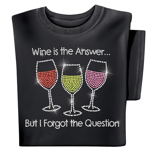 Collections Etc Wine is The Answer Sparkling Rhinestone Short Sleeve T-Shirt