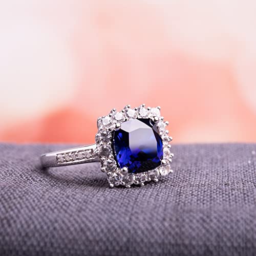 3 Carat Cushion Cut Blue Sapphire And Natural Diamond Solitaire With Accents Wedding Band Rings For Women In 10-14 KT Solid Gold Anniversary And Enagagement Prong Setting ( Blue Gemstone 2.5 ctw,Clarity I2 , Color HI)4