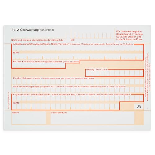 SEPA Überweisungsformular Zahlschein 100 Stück 2-fach selbstdurchschreibend 326211