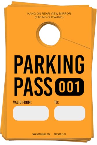 MESS Parking Permit Hang Tag (001-500 Numbered) - Car Pass Hangtags for Parking Lot - Temporary Tags for Rear View Mirror, Windshield 3x5 (Orange)