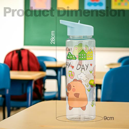 Image of BAYBEE 600 ML Chubby Drinking Water Bottle for Kids | Bpa Free Baby Sipper Bottle with Flip Straw & Carry Handle | Toddlers Leak Proof Sipper Water Bottle for Kids 1 to 12 Years Boys Girls (Green)