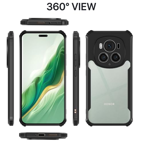 Image of Pikkme Crystal Clear Transparent Back Cover | Ultra Hyrbid | Full Camera Protection | Raised Edge | Bumper Case for Honor Magic 6 Pro 5G (Black)