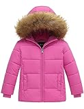 wantdo Girls' Warm Winter Coat Water Resistant Fleece Puffer Coat with fur Hood Pink 10-12