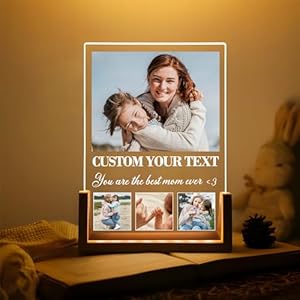 Personalized Mothers Day Gifts for Mom – Custom Picture Frame Night Light Plaque with Photo Text for Women Wife