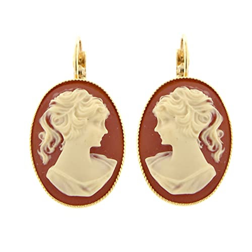 Vintage Ohrringe - aus Messing mit 24KT Gold - Handgefertigt in der Toskana, Made in Italy - ovale, rosa, zentrale Kammee Vintage Ohrringe - aus Messing mit 24KT Gold - Handgefertigt in der Toskana, Made in Italy - ovale, rosa, zentrale Kammee