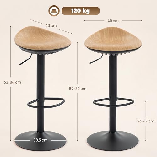 2 tabourets de bar réglables pivotants PU chêne HOMCOM
