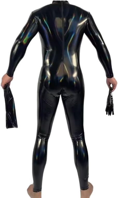 Mens Colorful Wet Look Catsuit Leather Bodysuit Tights Cosplay Conjoined Unitard Jumpsuit