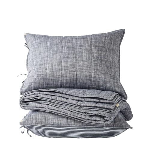 softpage Navy Quilts Queen Size， Cotton Bedspreads Queen Size，3-Pieces Queen Quilt Set with Blue Stripe Bedding Coverlet Light Weight Quilted Blanket with 2 Pillow Shams by softpage - Used condition - Image 5