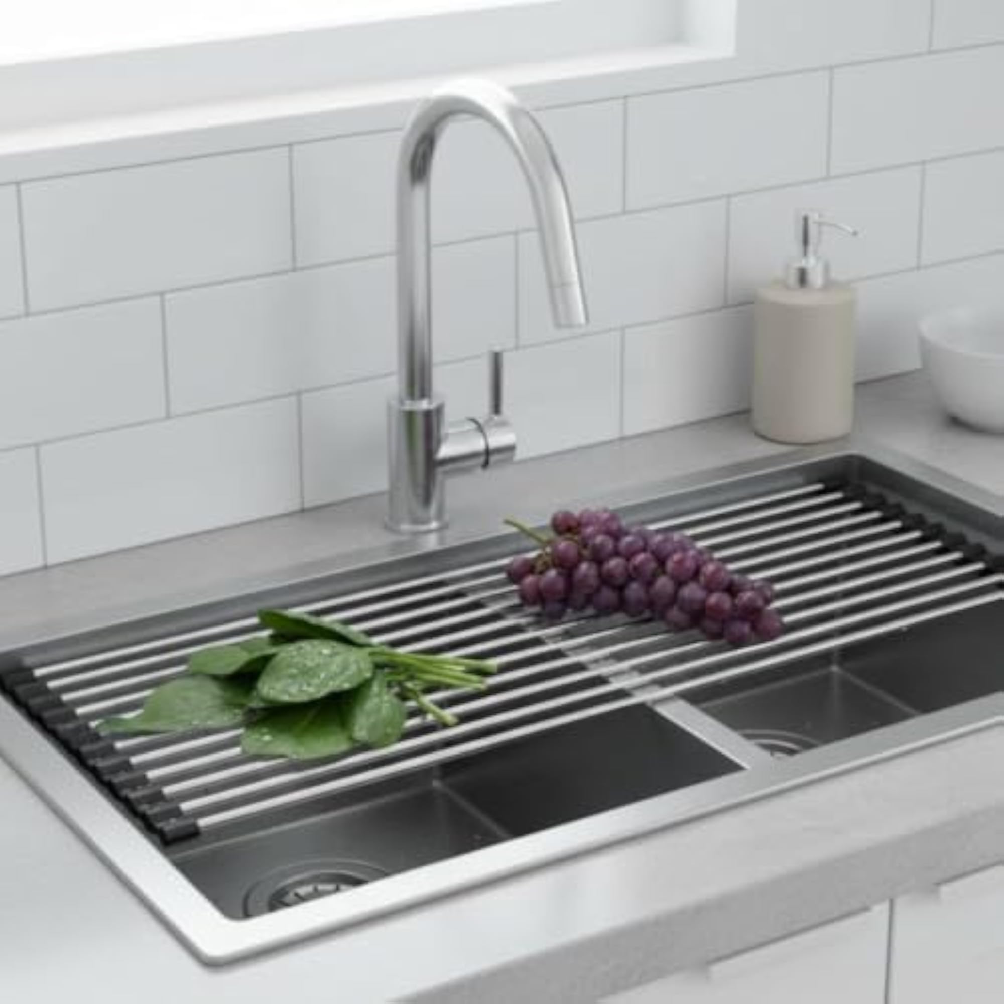 Stainless Steel Dish Rack Space Saving Foldable Kitchen Storage