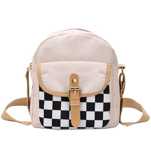 Nylon Crossbody Bag for Girl Boy, Checkered Pattern Front Pocket, Multi-Pocket Shoulder Bag Handbag Purse