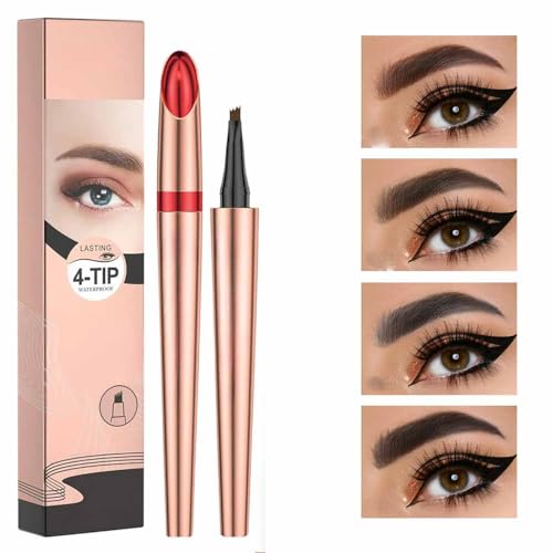 3D Augenbrauenstift Wasserfest - Microblading Mit 4 Gabelspitze Applikator, Wasserdicht, Erzeugt Mühelos Natürlich Aussehende Brauen (01#Leichter Kaffee)
