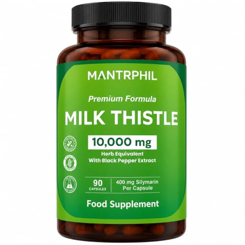 Image of Milk Thistle High Strength 10000mg | 400mg Silymarin per Capsule | 90-Day Supply | with Black Pepper | Vegan Herbal Food Supplement | Lab Tested