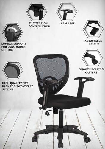 Image of Lumbar Support Executive Office For Home /Chair For Office Work At Home /Study Chair /Office Chairs For Work From Home For Study Table /Computer Chair /Height Adjustable /Mid Back-Black