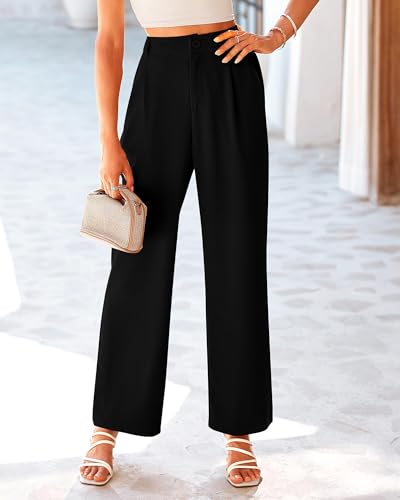 KIRUNDO Women's Elastic High Waisted Wide Leg Dress Pants Loose Fit Pleated Front Business Casual Work Pants Trousers4