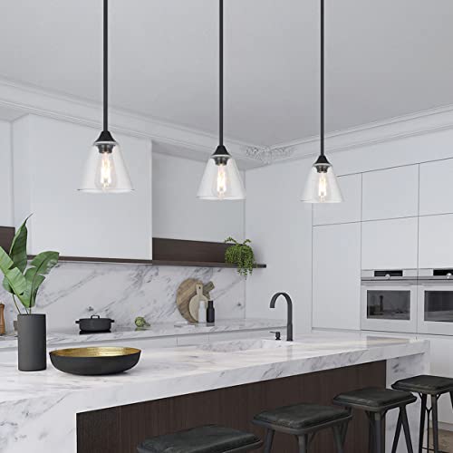 Brixury Black Pendant Lights Kitchen Island, Pendant Light Fixtures Ceiling Hanging With Cone Clear Glass Shade And Adjustable Rods #TOP5