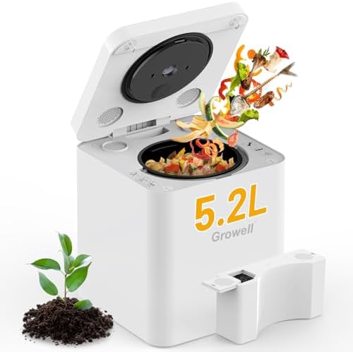 Electric Composter for Kitchen Indoor, 5L Large Countertop Compost Bin with 3-in-1 Drying/Grinding/Composting, Odorless Food Waste Composting Machine with Auto-Clean & Smart Sensor LED Display