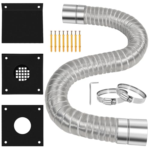 VICAMB Pellet Stove Vent Pipe Kit,Pellet Stove Fresh Airs Intake Kit Includes 2" x 59" Flexible Aluminum Pipe with Protective Screen and 2 Screw Clamps for Fresh Air Intake & Exhaust