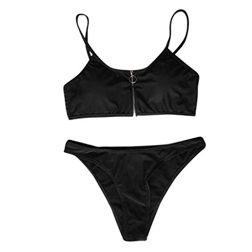 OHQ Costume da Bagno, Abbigliamento Donna Mare E Piscina Bikini Slip Tanga Culotte Scarpe Accessori Costumi da Bagno Nuovi Set Zipper Push-Up Imbottito Costume (Nero, S)