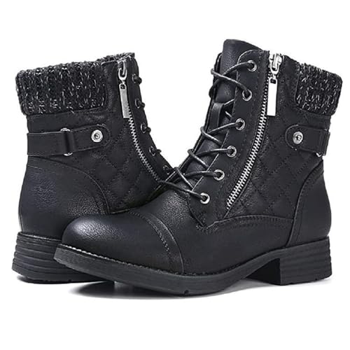 Gikleihwy Donna Allacciate Tacco Basso Alla Caviglia Stivali Moda Slip On Punta Tonda A punta Tonda Tacco Medio Chelsea Stivali Comodi Inverno Caldi Lato Cerniera Occidentale Stivali(Black,36 EU)