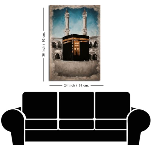 Image of MKB555 - Gallery Wraped Canvas Painting - Kaaba (Makkah e Madinah) - For Your Beautiful Space - Gallery Wraped Framed Canvas Painting Size 36X24 Inches