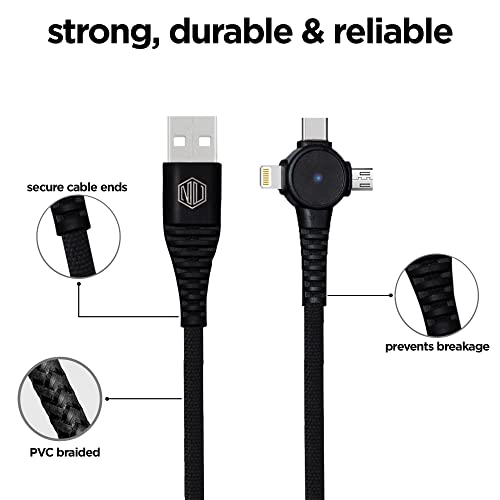 Image of Nu Republic Blaze Trinity 2.0 3-in-one USB Type C Cable 1 m USB-A to Type-C + MicroUSB + Type-L Fast Charge Cable (Compatible with Mobile, Tablet, Laptop, Black, One Cable)