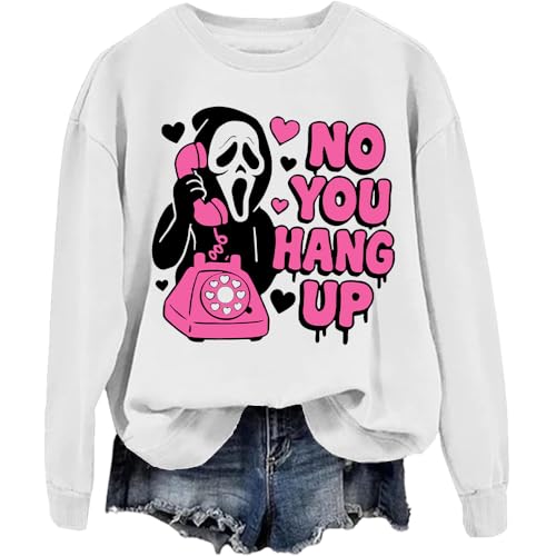No You Hang Up Sweatshirts Cute Spooky Hoodie Ghostface Long Sleeve Shirt