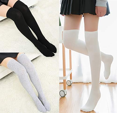 Chalier 3/4 pairs Women's Knee High Socks Over Knee Socks Thigh High Long Sock for Girl, Stretchy Striped Lady Stocking Casual