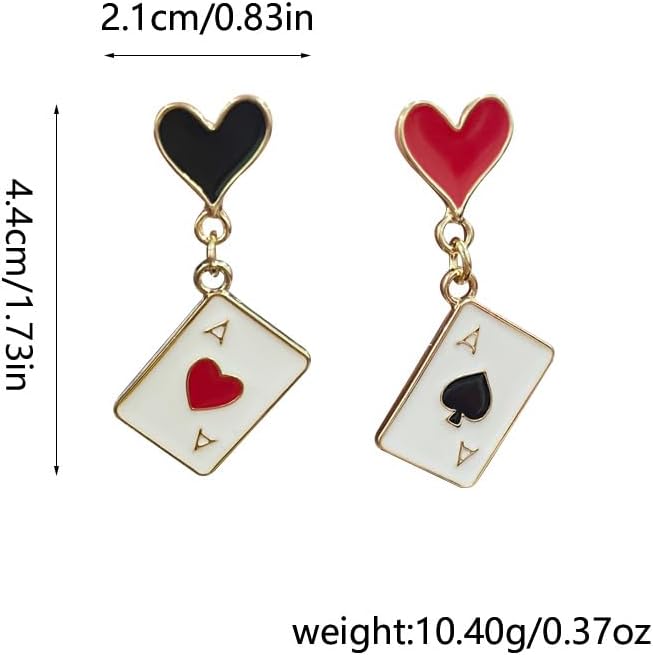 Playing Card Ace Drop Earrings - Red Heart & Black Spade Asymmetric Dangle Earrings for Women (Enamel Gold-Plated) - Image 4