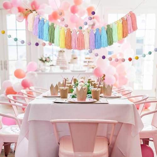 image for Taimimy 2pcs Boho Tassel Garland,Pom Pom Garland,6.5 Feet Long 20 Ball