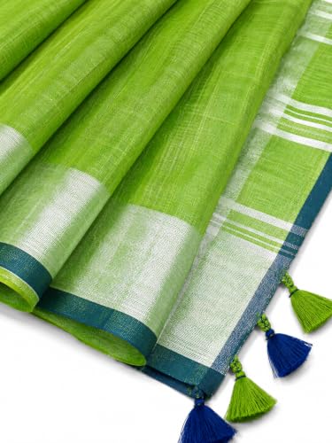 Image of HAIDER ALI AND SONS Grey Cotton Linen Saree for Women | Soft Linen Slub Blend Saree with Running Blouse Piece | Lightweight Handloom Style Saree | Office, Casual, Party & Festival Wear