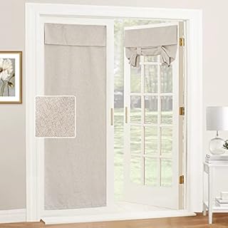 RYB HOME French Door Curtains Set of 2, Rich Linen Texture Room Darkening Door Window Curtains and Drapes Thermal Insulated Tricia Door Blinds for Patio Door Doorway, W26 x L69 inch, Khaki