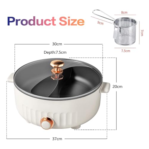 ARTSIM Hot Pot Electric, 6 Litres, 1350 Watts, 30cm Diameter Hot Pot Cooker Electric Hot Pot Ideal for Family Gatherings (with 2 Leaky Nets),white - Image 2